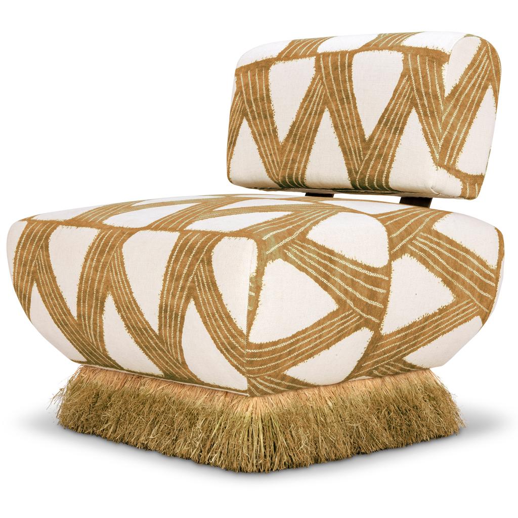Chaise longue moderne en lin jaune organique, raphia et acier bronzé par Egg Designs Neuf - En vente à Bothas Hill, KZN
