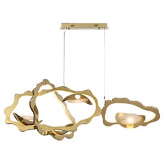 Modern Orgranic 2 Brass plated steel rings uniting 1 smaller ring LED chandelier