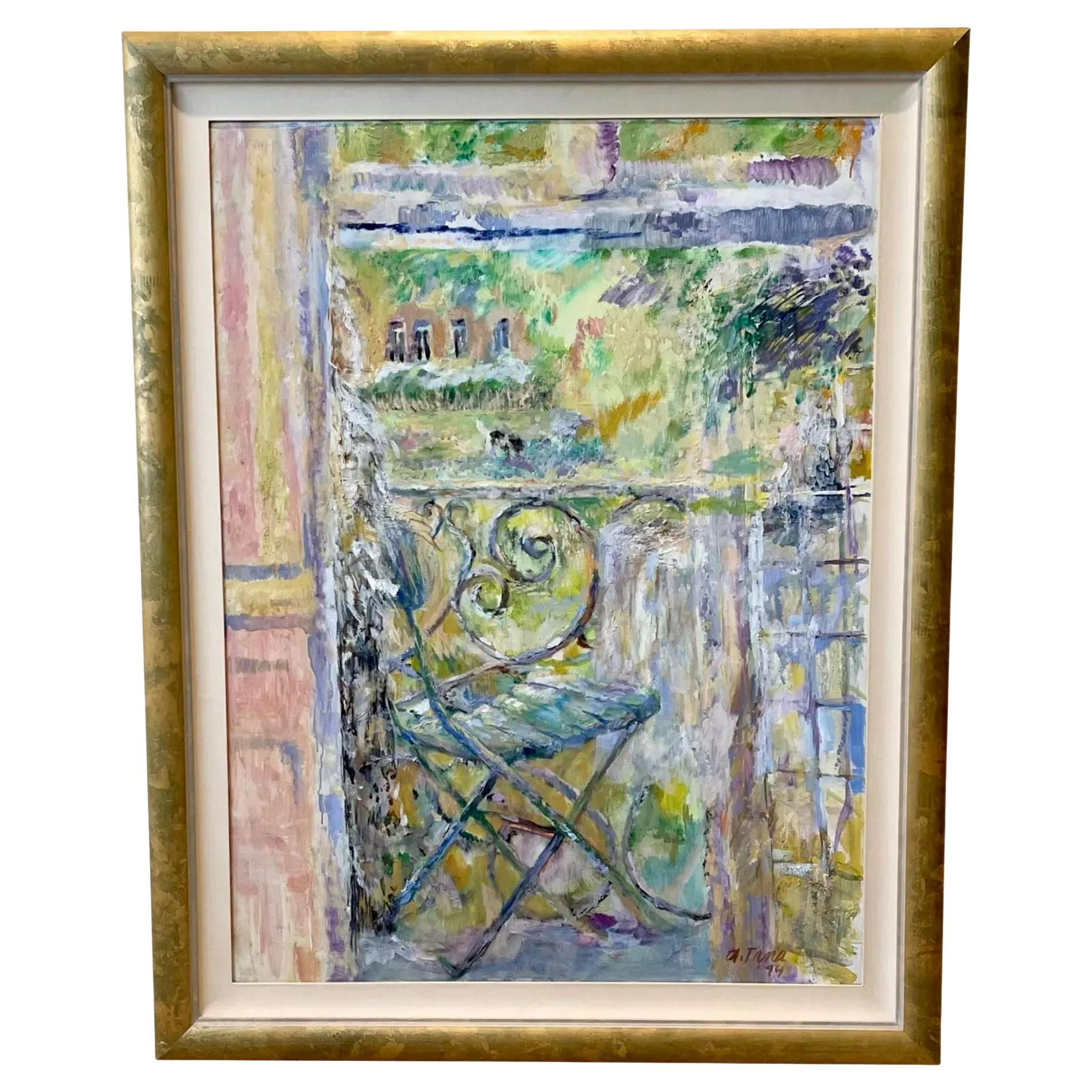 Peinture à l'huile expressionniste moderne originale d'Andrea Tana, années 1990