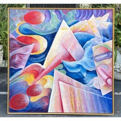 Pittura ad olio astratta moderna originale di Roger Etienne, anni '90