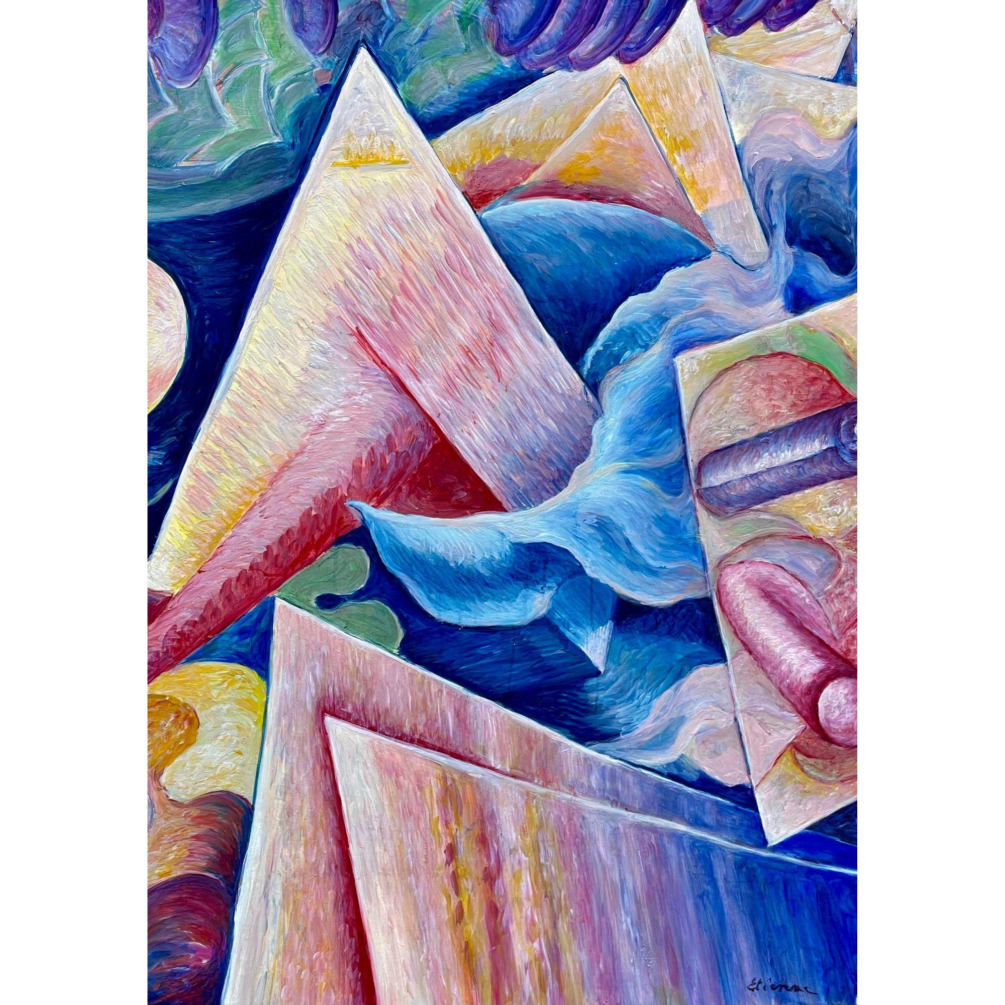 20ième siècle Peinture à l'huile abstraite moderne originale de Roger Etienne, années 1990