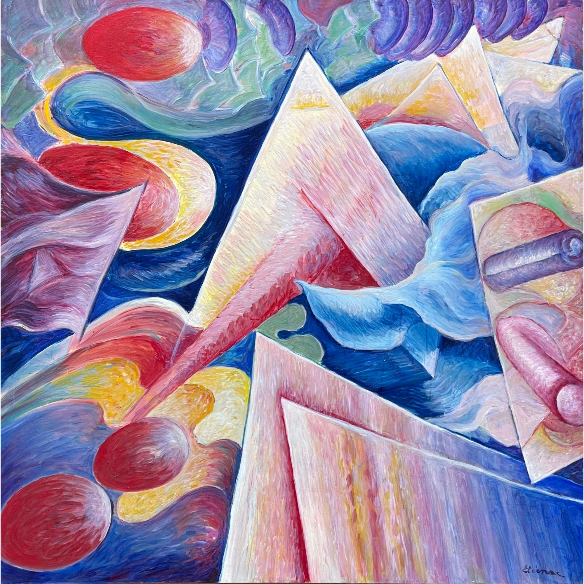 Toile Peinture à l'huile abstraite moderne originale de Roger Etienne, années 1990