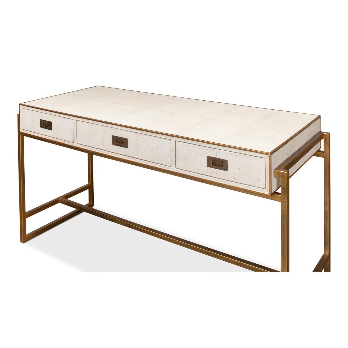 Asian Modern Osprey White Embossed Leather Desk