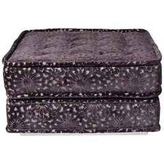 Modern Ottoman with Lucite Plinth Base Upholstered in Velvet by Romo Fabrics