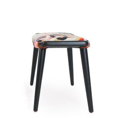 Postmodern Matte Black Ottoman in Graffiti Print Fabric with Integrated Handles