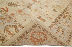 Modern Oushak Beige Handmade Floral Pattern Oversize Wool Rug
