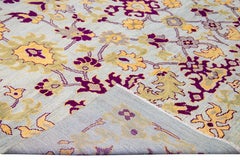 Moderner moderner handgefertigter Oversize-Wollteppich in Oushak Blau mit Blumenmuster