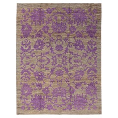 Modern Oushak Brown and Purple Handmade Floral Designed Wool Rug Modern Oushak Brown and Purple Handmade Floral Designed Wool Rug