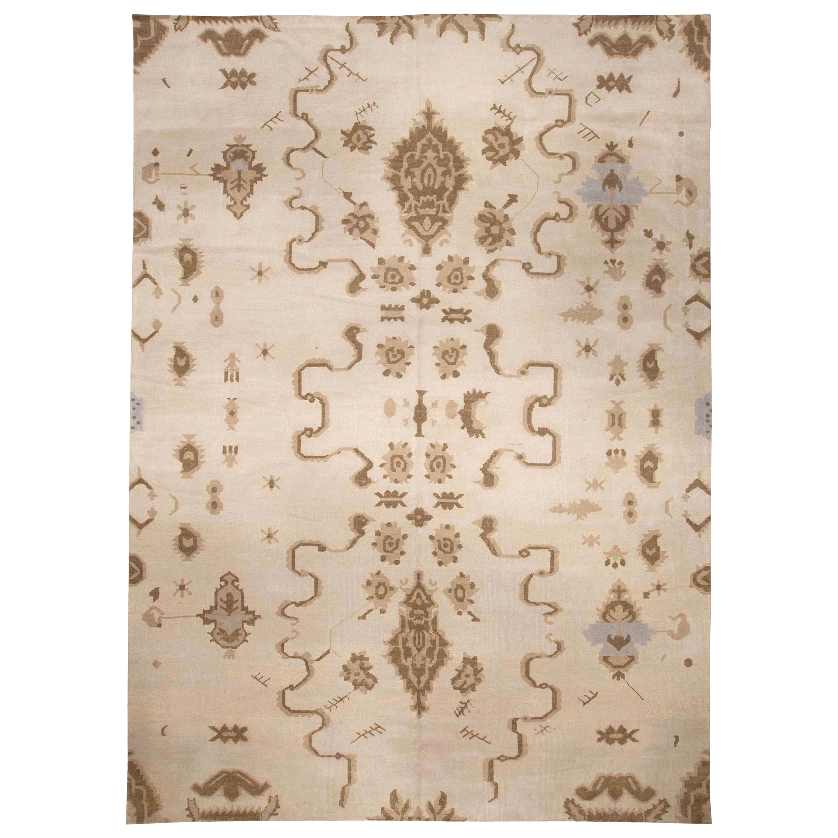 Modern Oushak Design Beige and Brown Handmade Wool Rug by Doris Leslie Blau