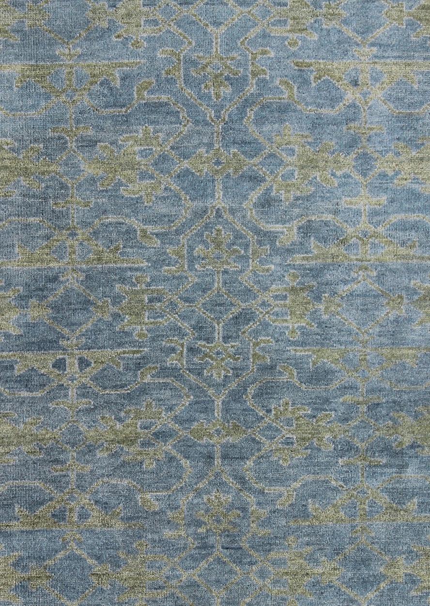 Hand-Knotted Modern Oushak Design Rug in Silver, Gray Blue & Yellow Green