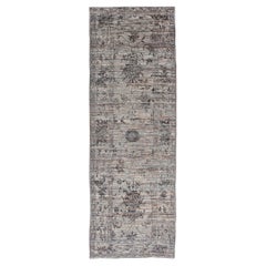 Moderner moderner Oushak-Läufer aus Wolle mit floralem Design in erdigen Tönen