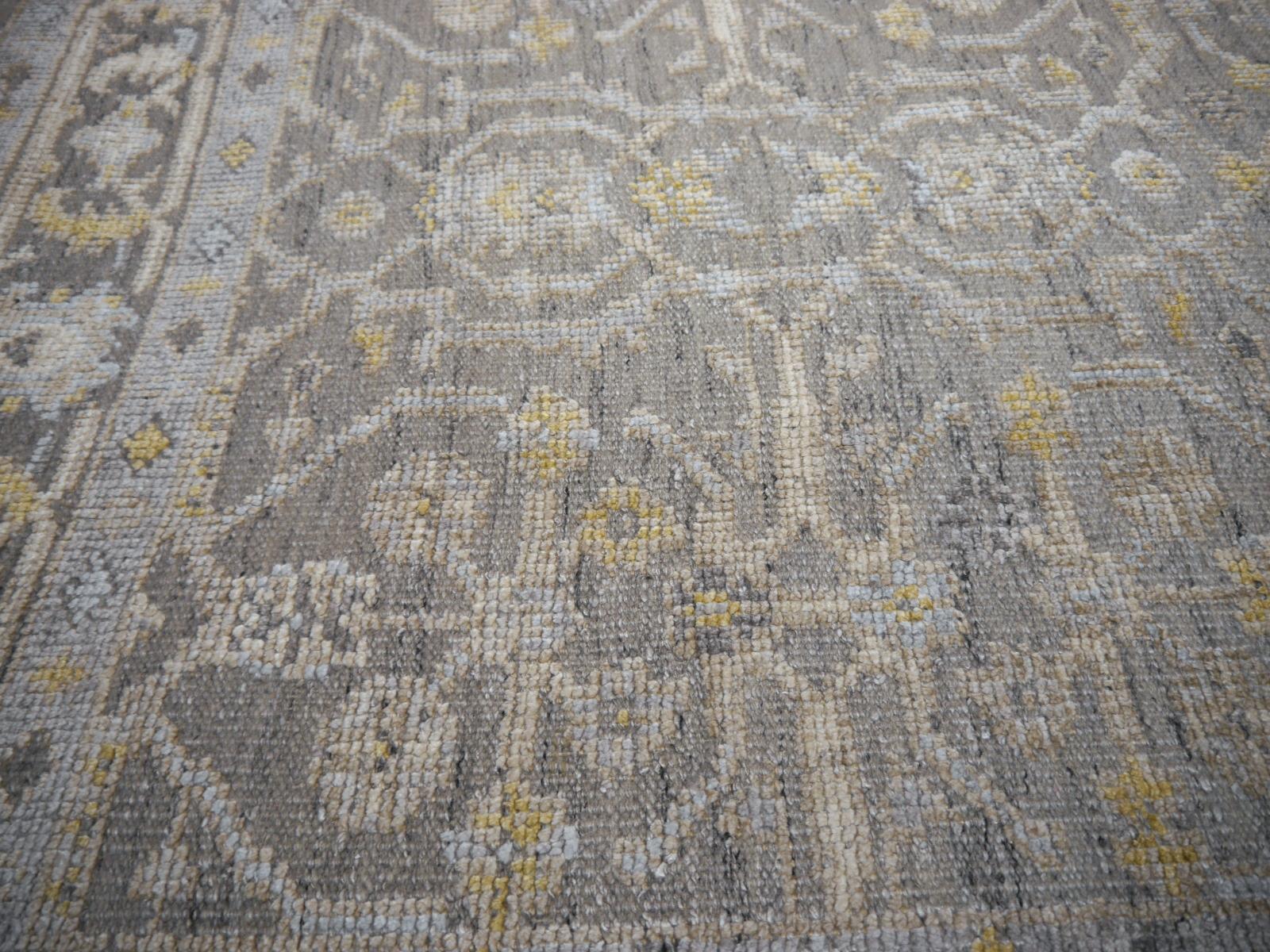 Hand-Knotted Modern Oushak Grey Rug Hand Knotted Wool Pile and Bamboo Silk Heriz Karaja style