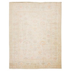 Modern Oushak Hand-Knotted Wool Rug – Muted Pastel Floral Design 14x17