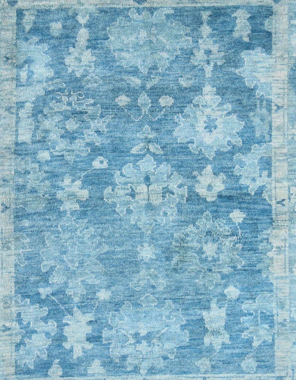 Contemporary Modern Oushak Hand Kowtted Rug in Wool With in Blue Tones by Keivan Woven Arts For Sale