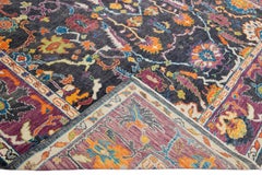 Modern Oushak Handmade Allover Floral Grey and Purple Wool Rug