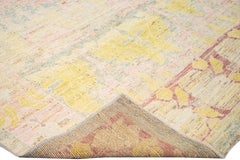 Moderner Oushak Handgefertigter Beige Floral gestalteter Wollteppich