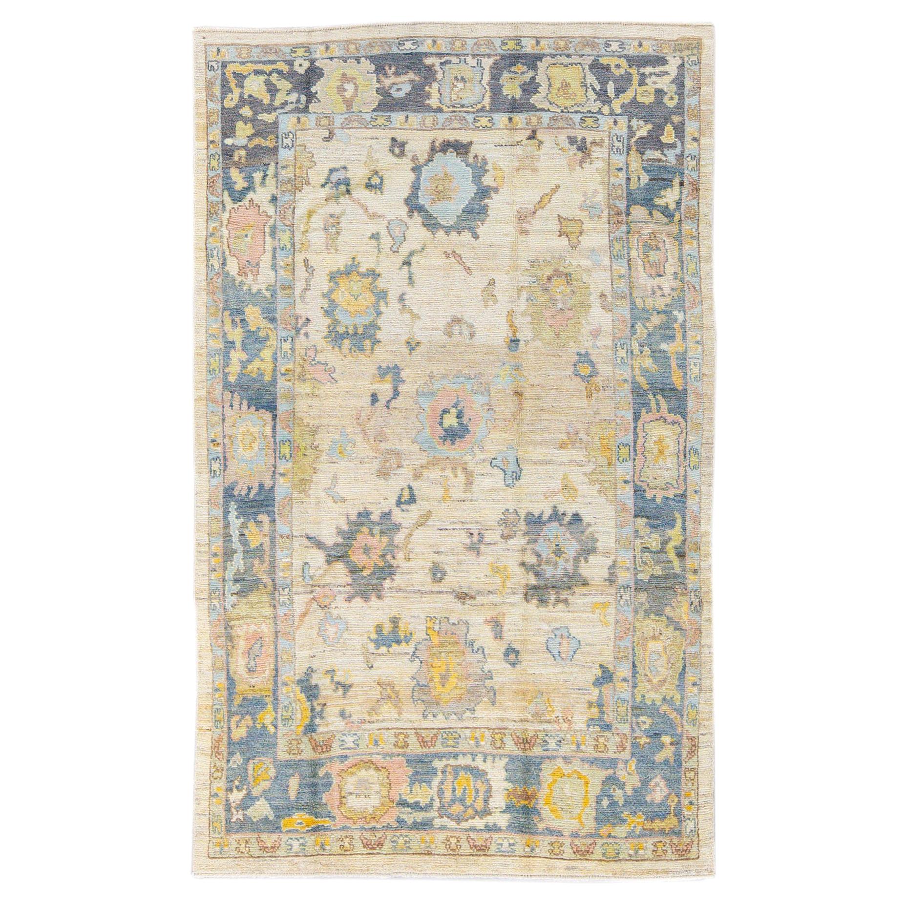 Antique Oushak Traditional Beige and Peach Wool Rug For Sale at 1stDibs