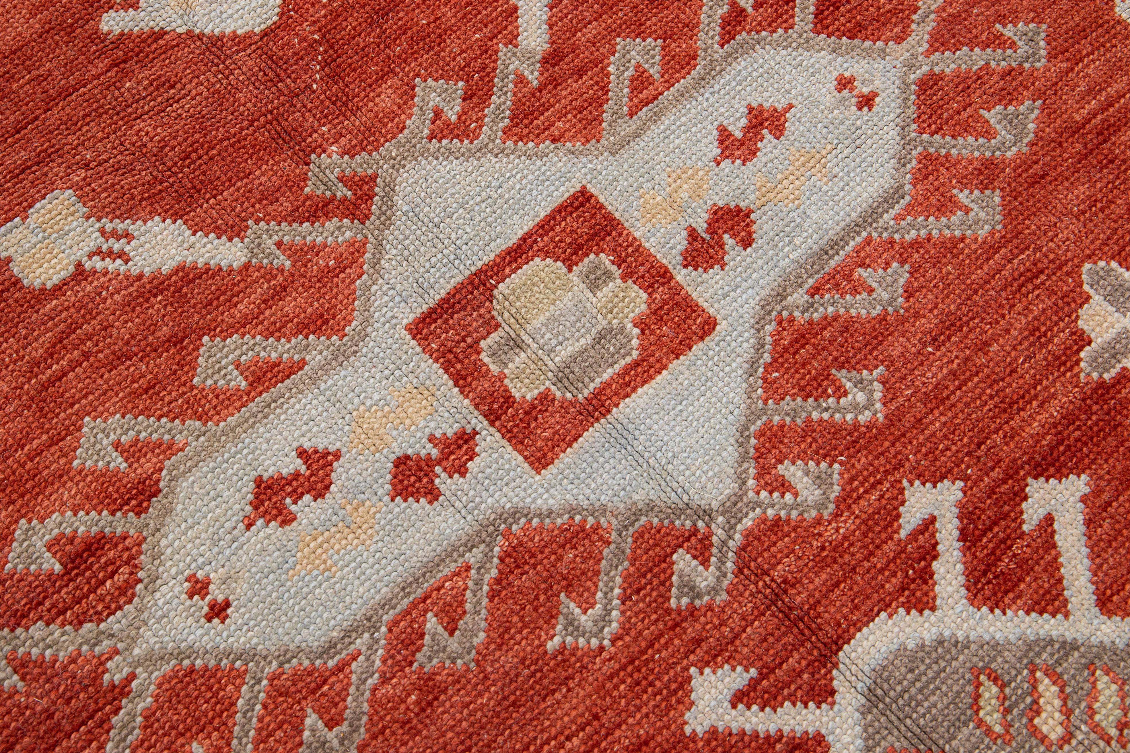 Moderner moderner handgefertigter Oushak-Wollteppich in Terrakotta-Orange im Angebot 4