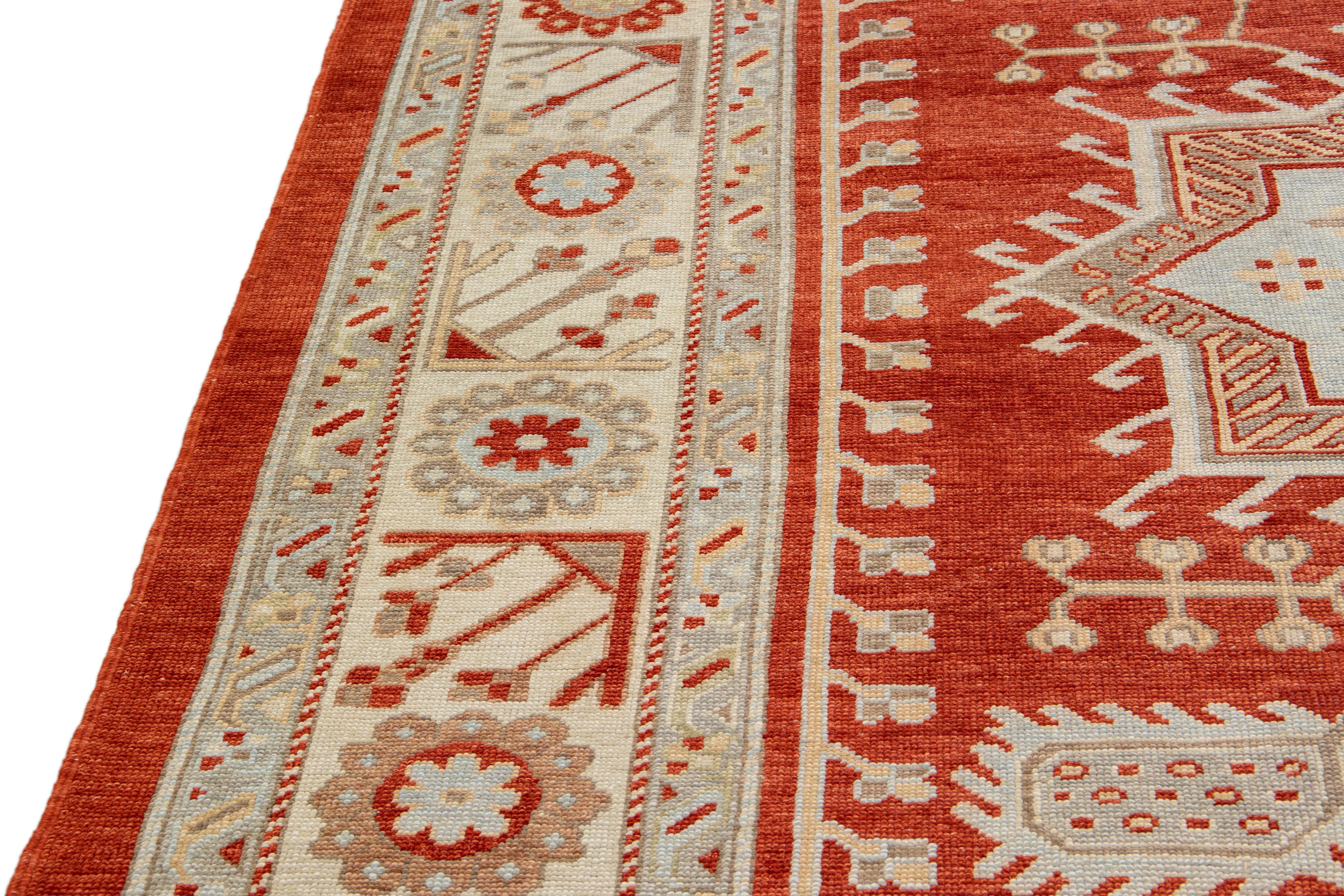 Moderner moderner handgefertigter Oushak-Wollteppich in Terrakotta-Orange im Angebot 5