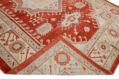Modern Oushak Handmade Designed Wool Rug with a Terracotta Orange Color