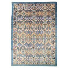 Modern Oushak Handmade Floral Pattern Blue Oversize Wool Rug