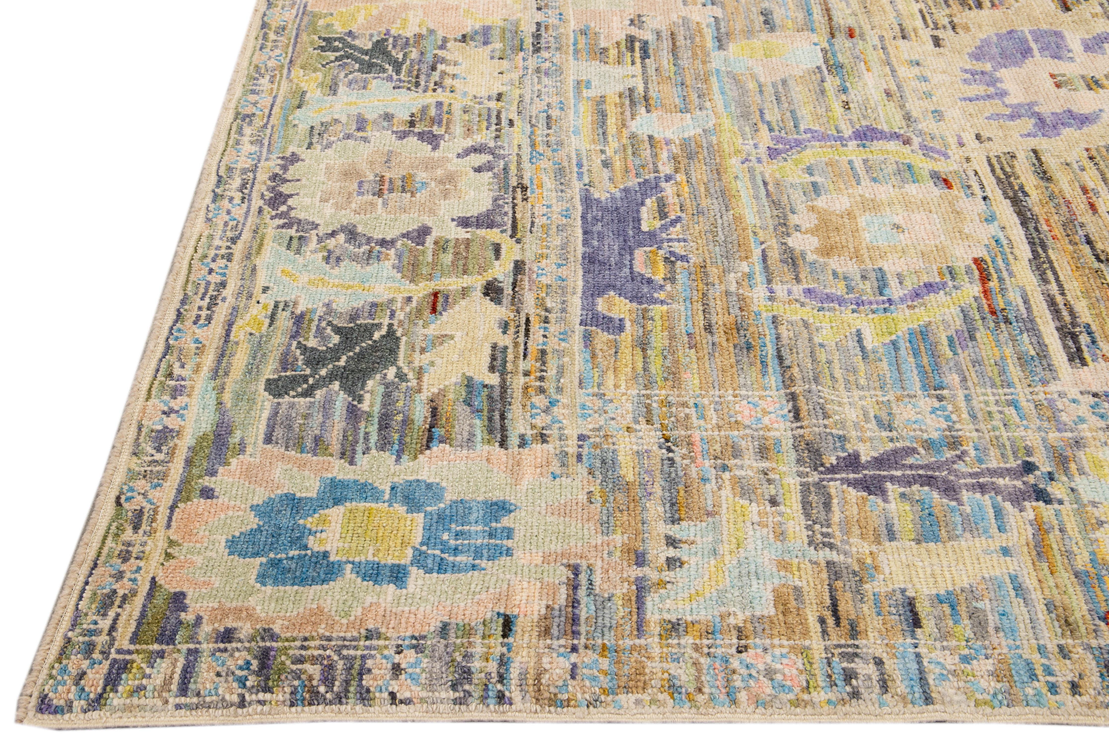 Hand-Knotted Modern Oushak Handmade Floral Pattern Multicolor Wool Rug For Sale