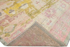 Modern Oushak Handmade Geometric Pattern Peach and Yellow Wool Rug