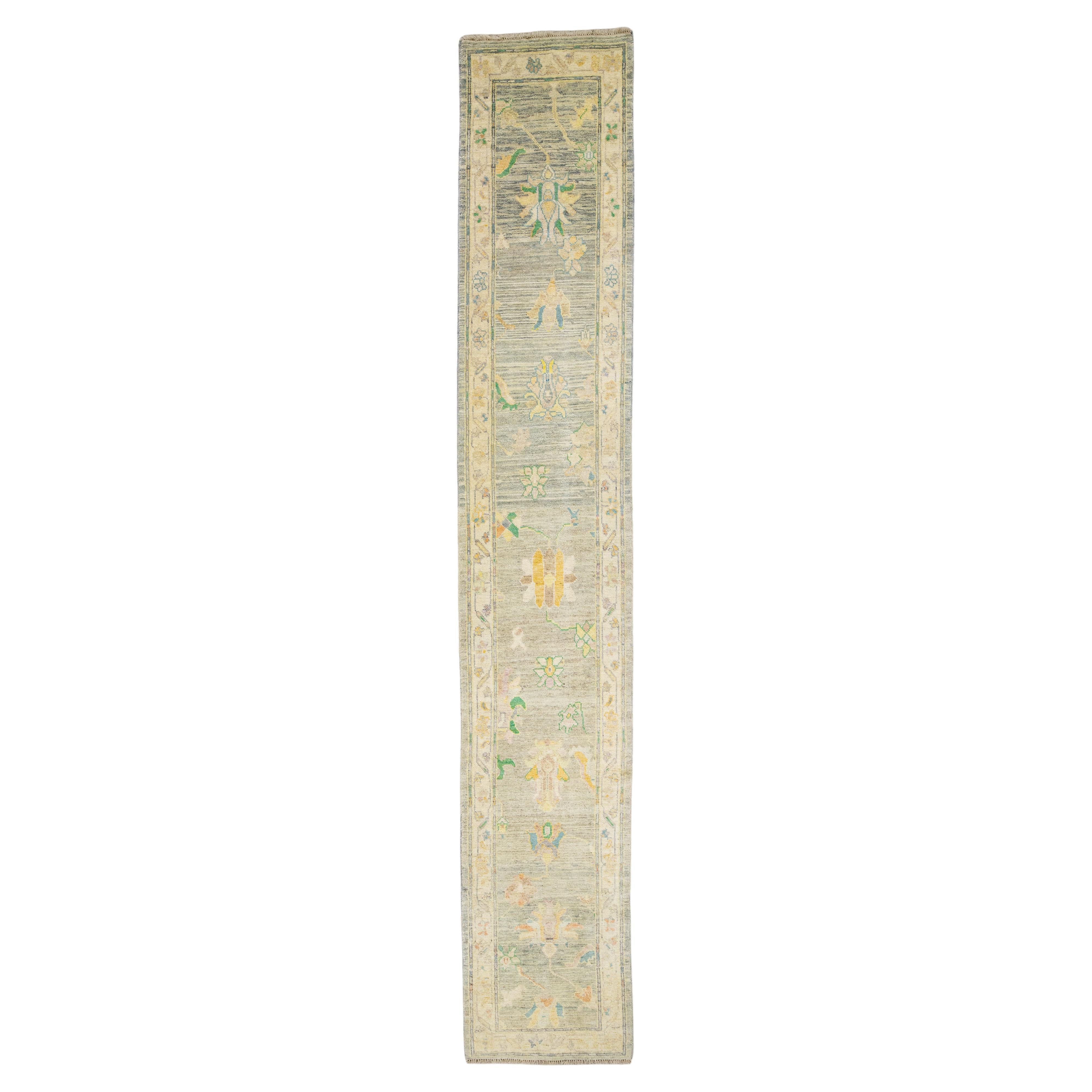 Long Handmade Carpet Runner Vintage Indian Rug Runner Floral Wool Stair ...