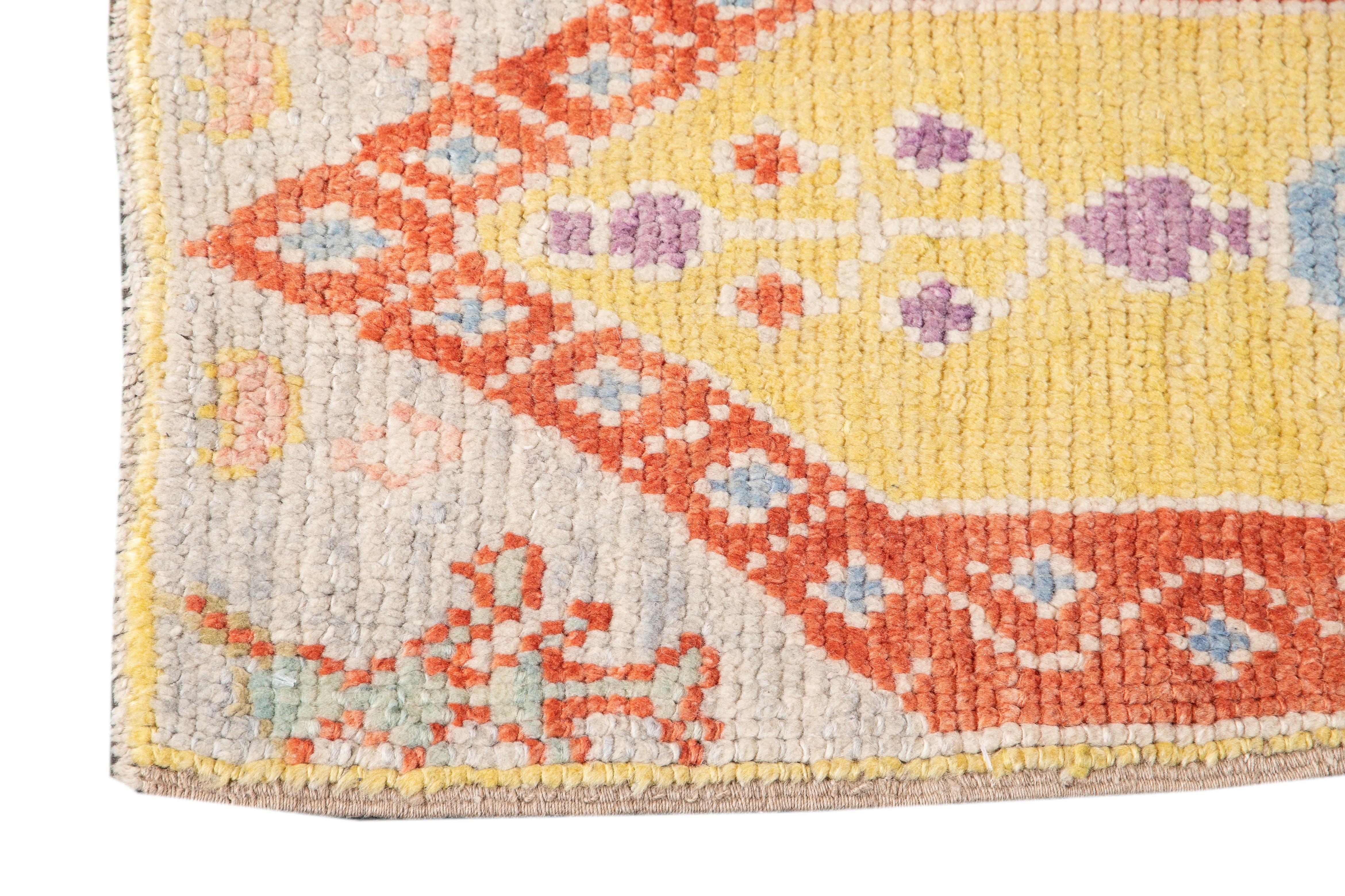 Modern Oushak Handmade Multicolor Geometric Designed Wool Rug In New Condition For Sale In Norwalk, CT