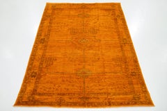 Moderner handgefertigter Oushak-Teppich aus orangefarbener Wolle mit geometrischem Muster