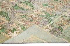 Modern Oushak Handmade Vine Scroll Pattern Green Wool Rug