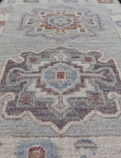 Modern Oushak Medallion Motif's on Light Grey Background and Earthy Tones