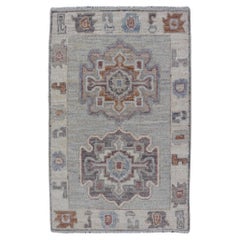 Modern Oushak Medallion Motif's on Light Grey Background and Earthy Tones 