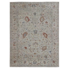 Moderner gedämpfter Oushak-Teppich von Keivan Woven Arts in Koralle und Light Blue