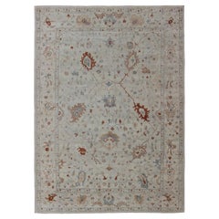 Modern Oushak Rug With All-Over Floral Design in Wool by Keivan Woven Arts 