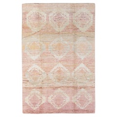 Modern Oushak Peach Handmade Geometric Medallion Pattern Wool Rug