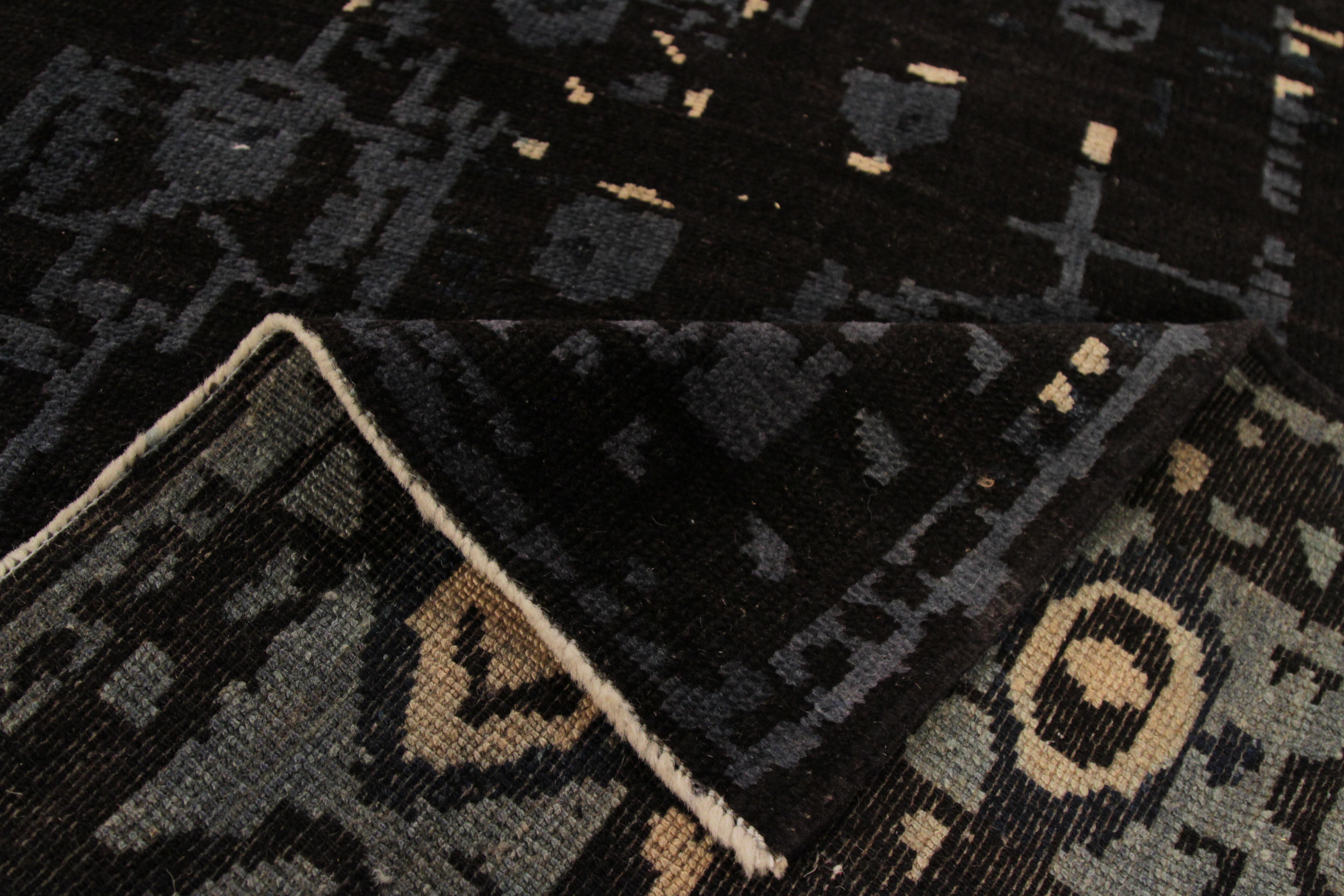 Hand-Knotted Modern Oushak Persian Rug in Black and Gray with Geometric Details For Sale