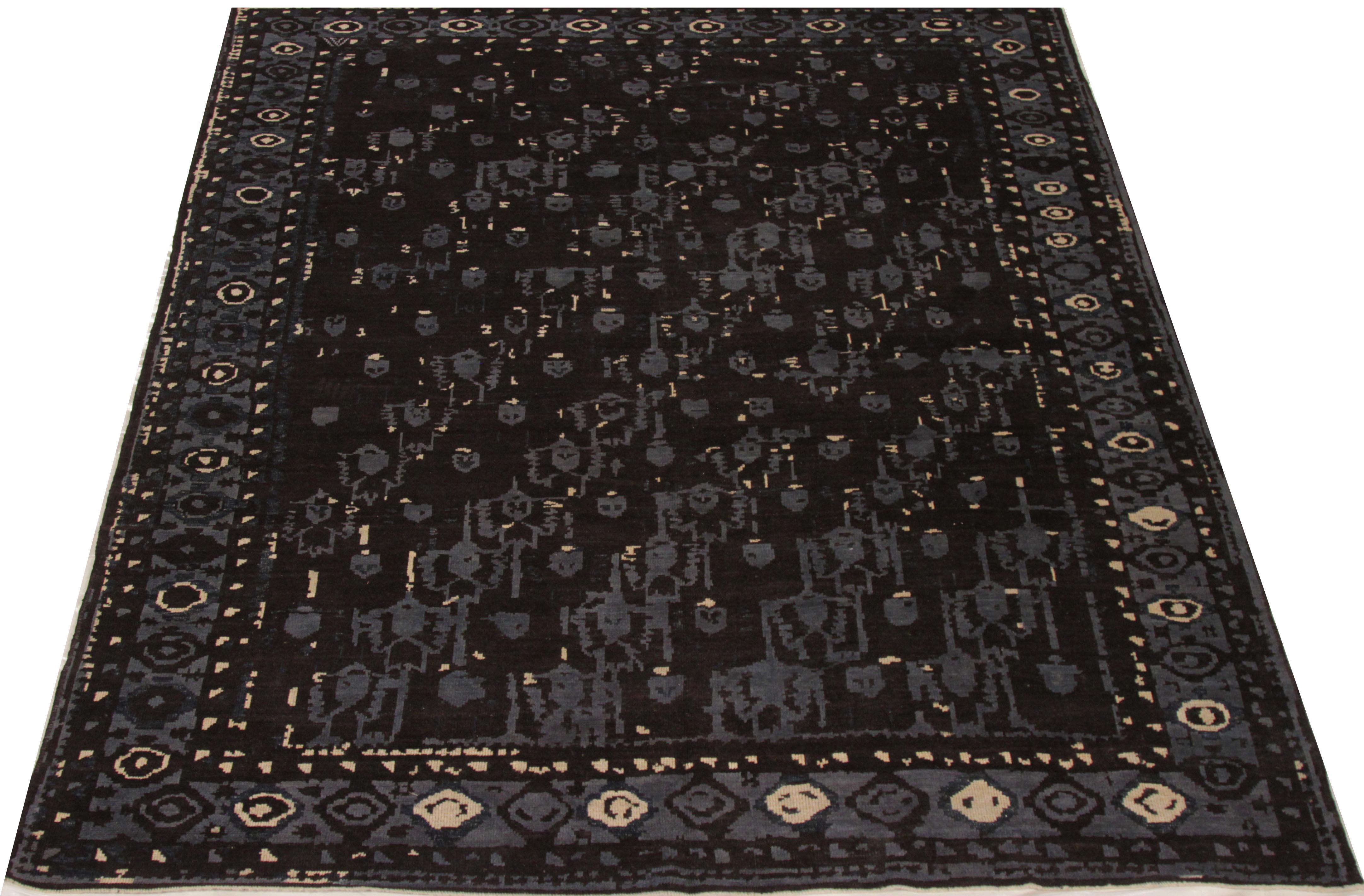 Moderner moderner Oushak-Perserteppich in Schwarz und Grau mit geometrischen Details im Angebot 1