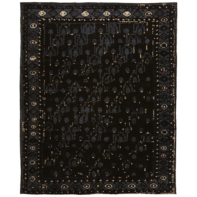 Modern Oushak Persian Rug In Black And Gray With Geometric Details For Sale At 1stdibs