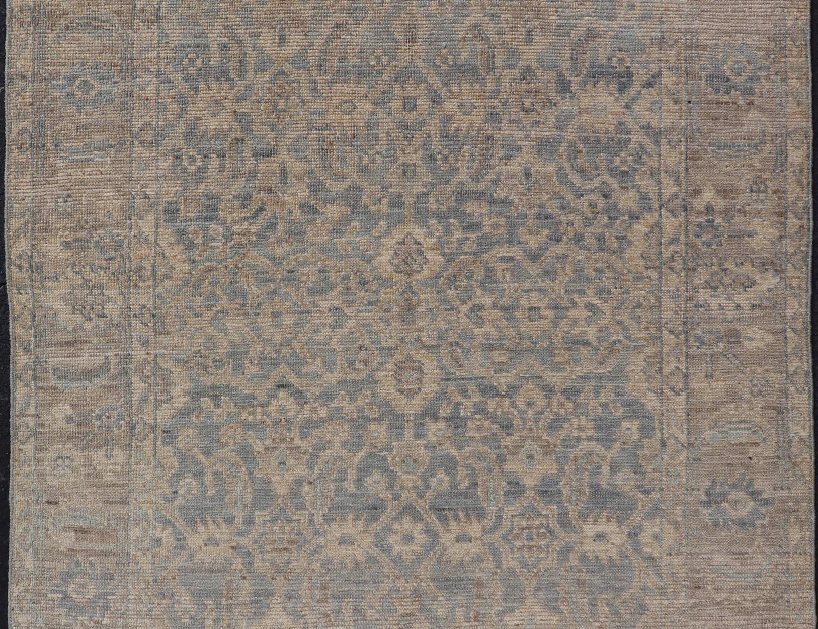 Hand-Knotted Modern Oushak Rug in All-Over Floral Motifs