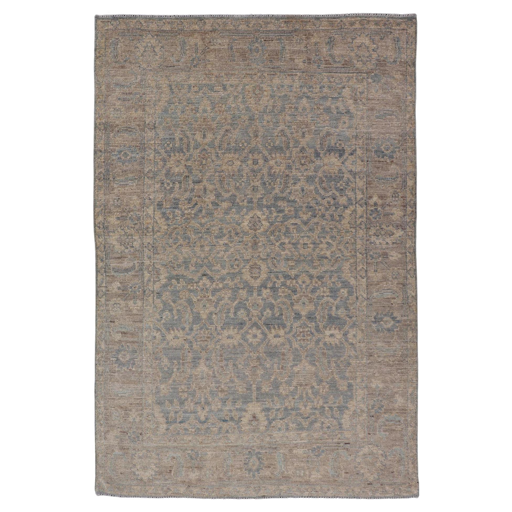 Modern Oushak Rug in All-Over Floral Motifs For Sale