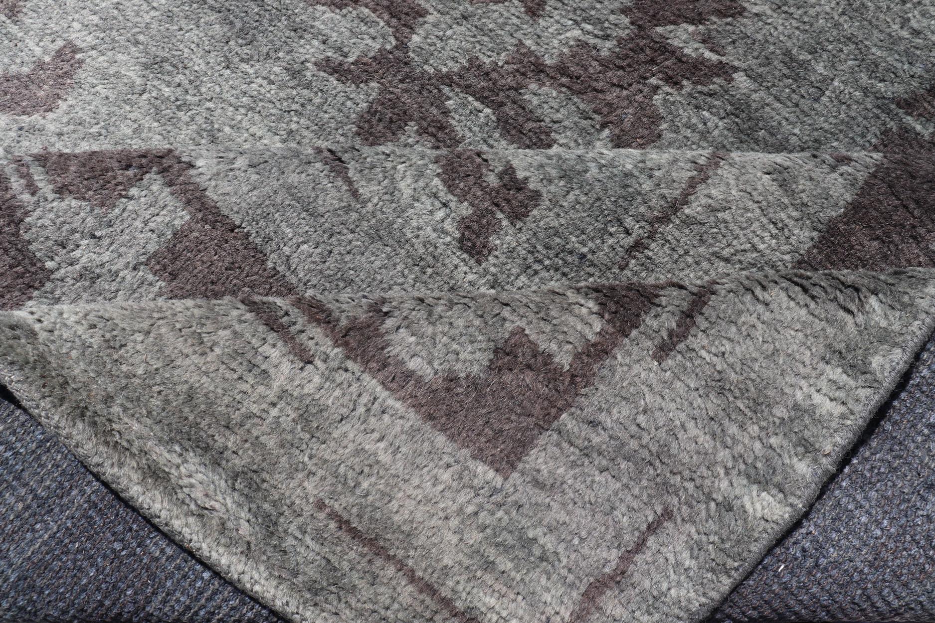 Tappeto Oushak moderno in lana con disegni sub-geometrici in verde e marrone 9'3 x 13 in vendita 5