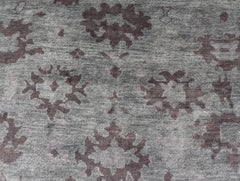 Modern Oushak Rug in Wool With Sub-Geometric Design in Green and Brown 9'3 x 13