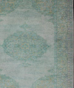 Modern Green Oushak Rug by Keivan Woven Arts, Floral Medallion, 6'7" x 9'2"