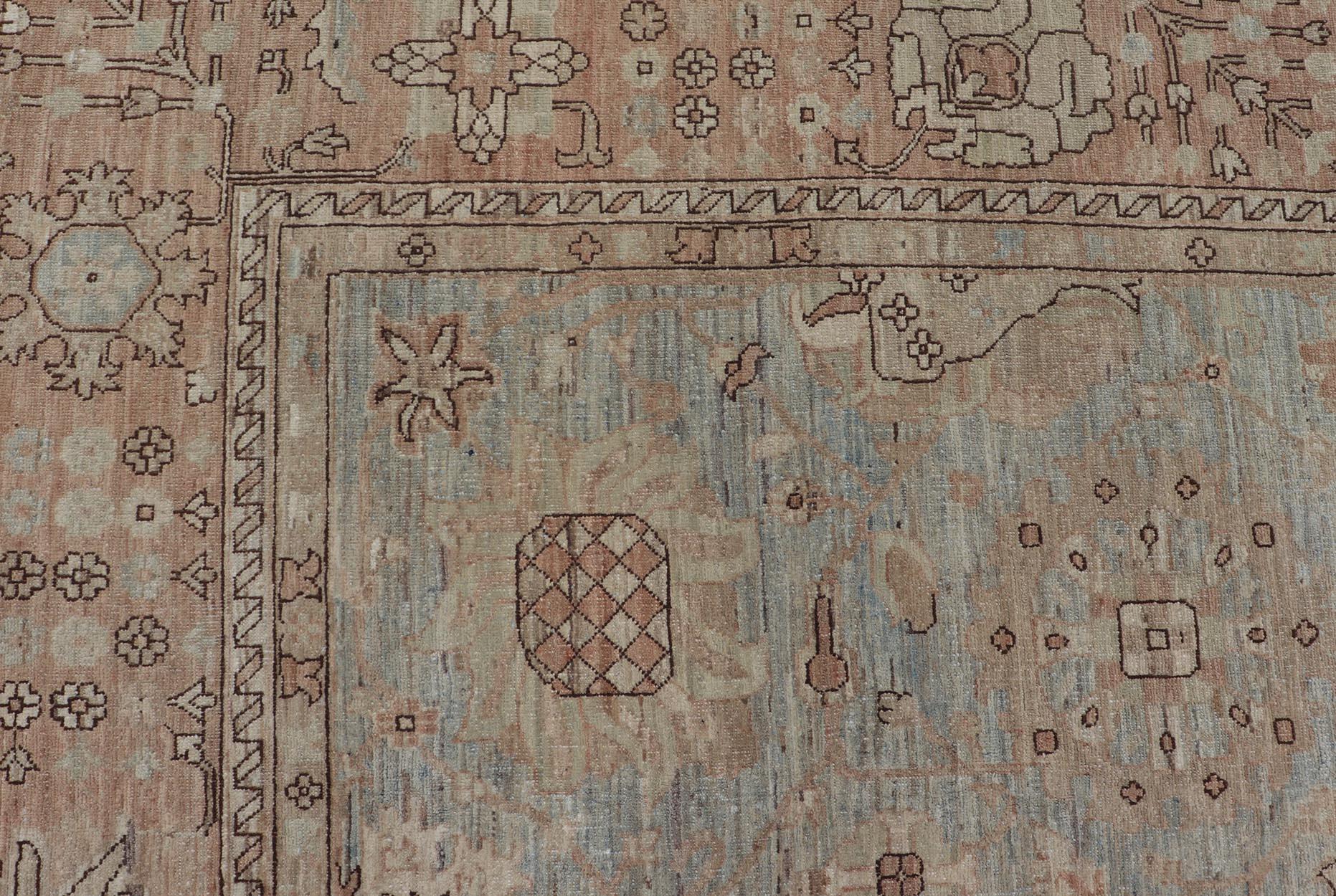 Moderner Oushak-Teppich mit weichem blau-grünen Feld und warmem Taupe 11'11 x 15'1 (21. Jahrhundert und zeitgenössisch) im Angebot