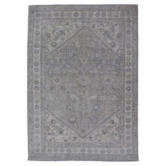 Modern Oushak Rug with Soft Muted Green and Grey Tones 3'11 x 5'9