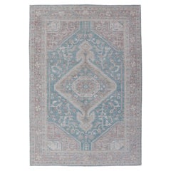 Alfombra Moderna Oushak con Base Suave Teal y Acentos de Tan y Marfil 5'2 x 8'0