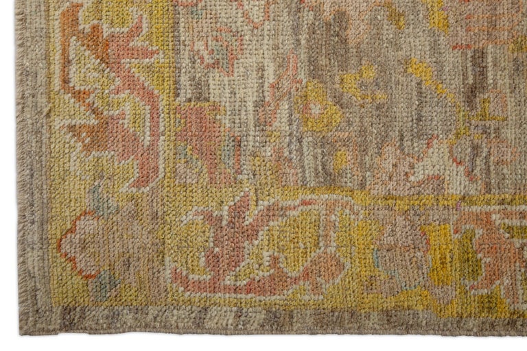 Modern Oushak Runner Rug from Turkey with Gold and Beige Floral ...