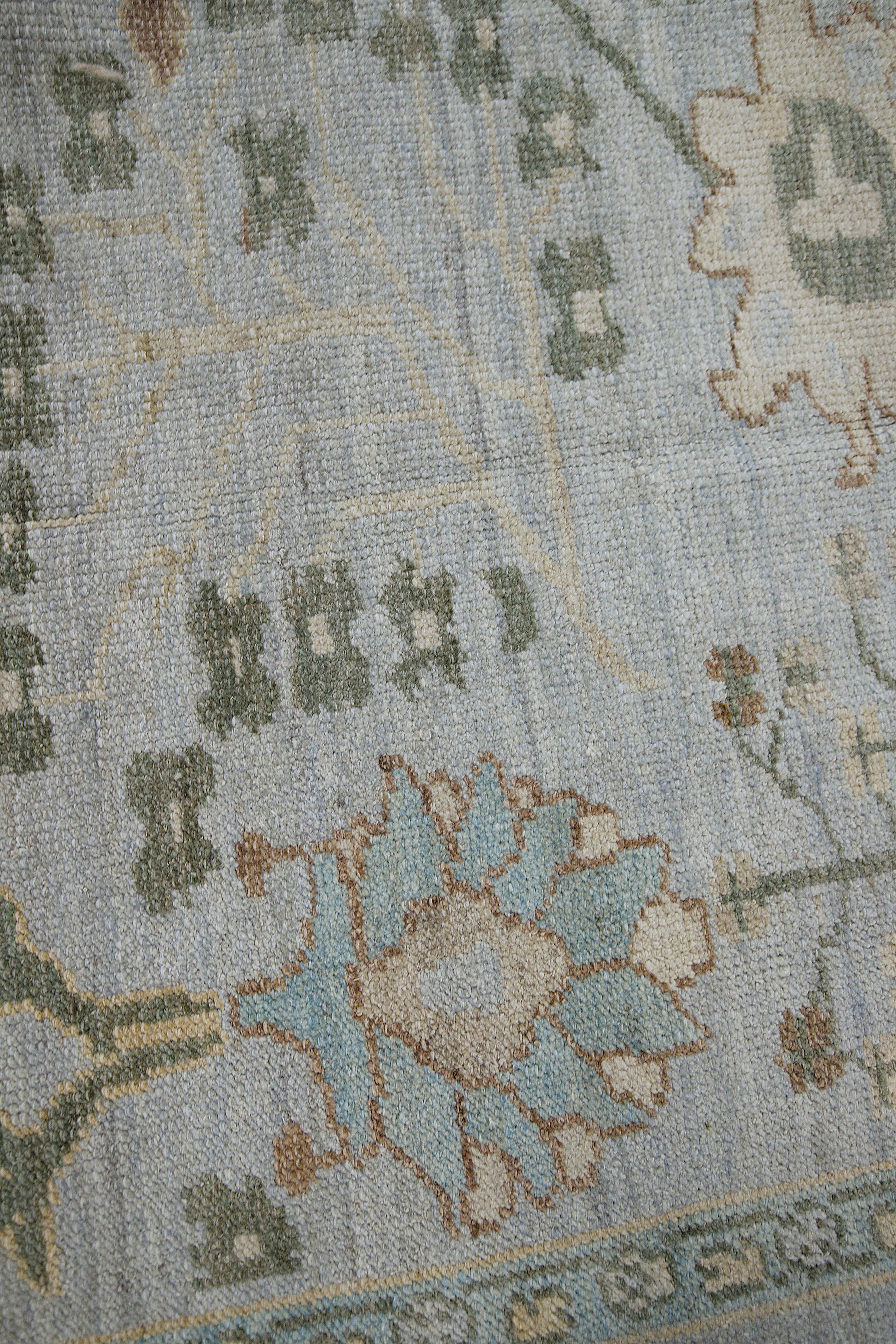 Modern Oushak Runner Rug in Gray with Floral Design Motifs in Brown and Green In New Condition In Dallas, TX