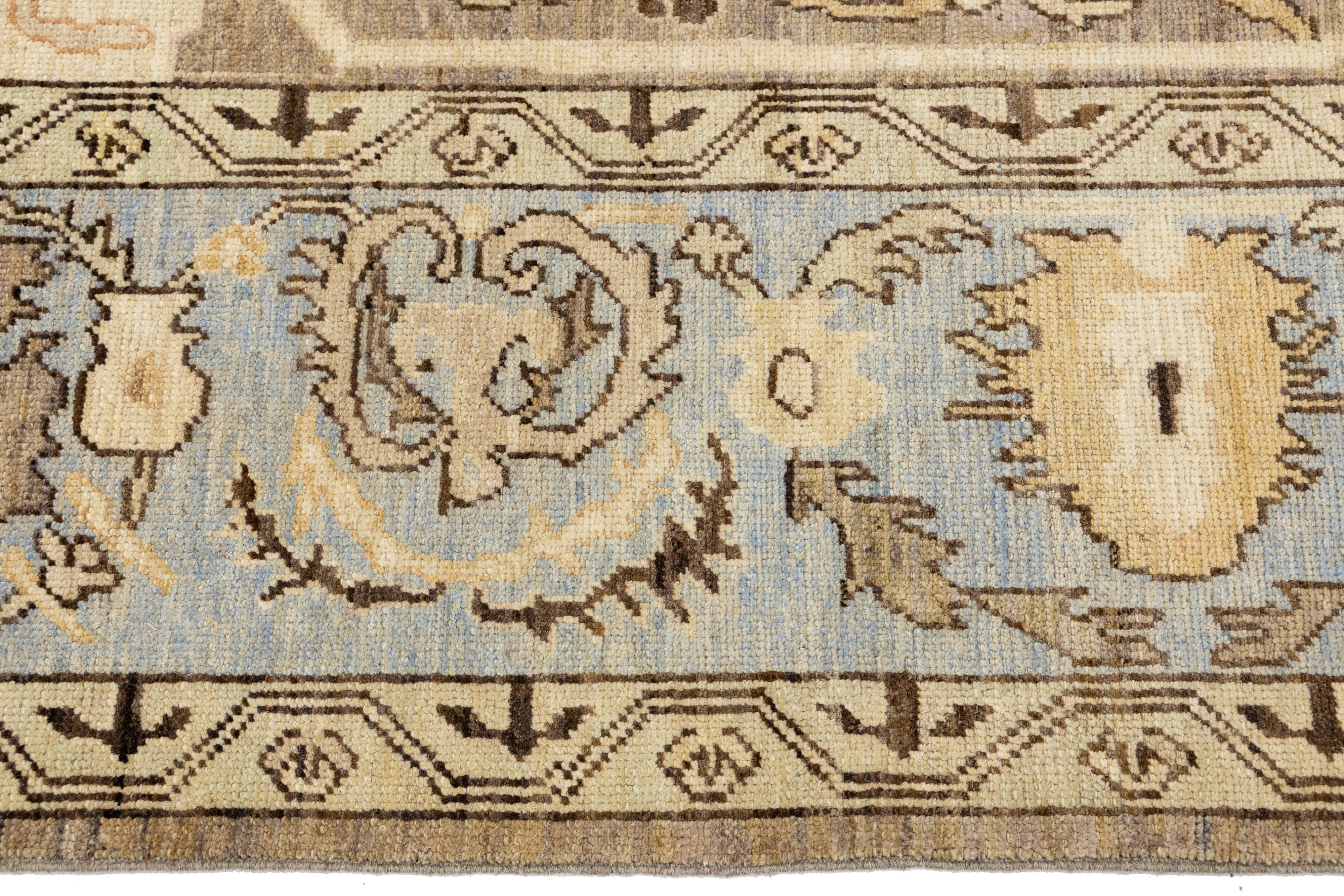 Moderner Oushak Stil Allover Wollteppich Handgeknüpft In Hellbraun im Angebot 3